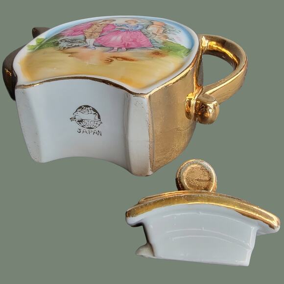 Vintage 1950s Gold Rimmed "The Lovers" Fragonard-Style Demitasse Tea Pot - Picture 4 of 5